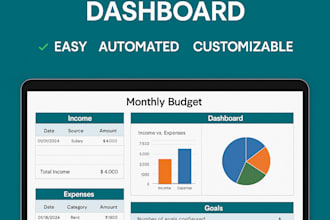 a monthly budget spreadsheet with dashboard