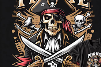 design high quality skull pirate mascot logo with t shirt design