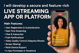 develop live streaming app, live streaming website, video streaming app