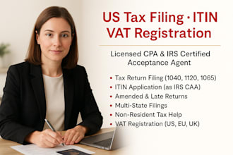 file US tax returns, get your itin as irs caa, and handle vat registration