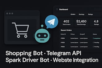 develop shopping bot, spark driver bot, telegram API bot or website integration