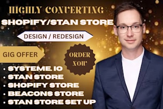tiktok ads shopify store design, stan store design, beacons ai, payhip,gumroad