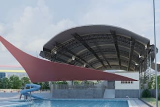restyle pool stadium design,football field,sport arena,car park,cgi rendering
