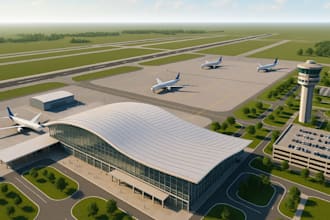 do 3d airport layout, terminal, aviation facility and any infrastructure design
