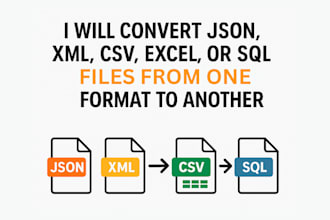 convert json, xml, csv, excel, or sql files from one format to another