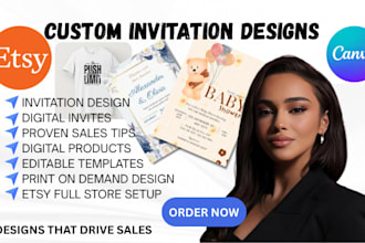 create etsy digital products store for canva digital invitation templates design
