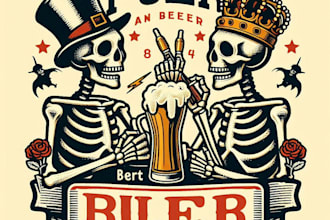 design high quality retro skeleton pub beer illustration logo for your business