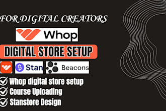 setup whop digital store, stanstore design or discord integration to whop