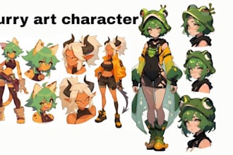 draw custom furry or anime style 2d character with reference sheet