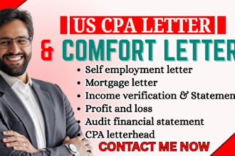 write CPA comfort letter for self employment income and ownership verification