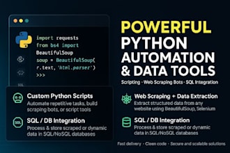 do python programming projects, python scripting, python web scraping bot, sql