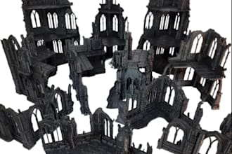design medieval terrains for trpg,tabletop gaming,wall and ruins,cave,castle,stl