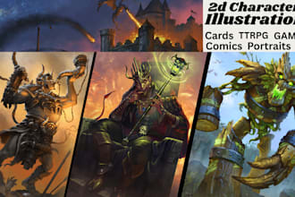 draw ttrpg dnd game art card character, concept fantasy character illustration