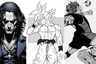 draw dark fantasy comic art in vintage style anime manga for your brand or story