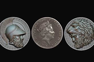 design 3d coin bas relief, medallion coin challenge cnc machine pendants 3d logo