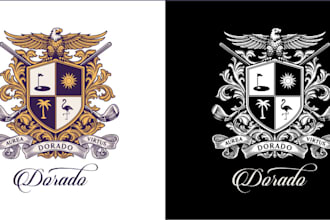 design a modern style family crest heraldic shield, coat of arms or emblem logo