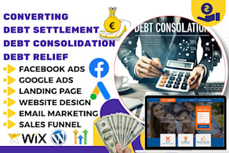 debt relief landing page debt consolidation website debt settlement sales funnel
