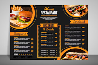 design professional food menus, restaurant menus, and food flyers