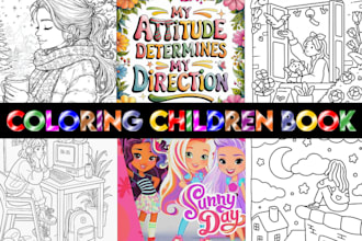 draw watercolor children book, children coloring book and KDP book cover design