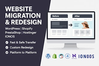 migrate redesign wordpress prestashop shopify shift4shop hostinger ionos website