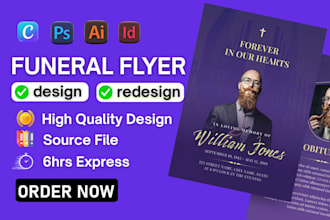 design funeral flyer, memorial, obituary, church, tribute, event flyer in 5hrs