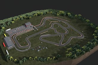 recreate 3d pro kart racing circuit,road asphalt,sport environment,cgi render