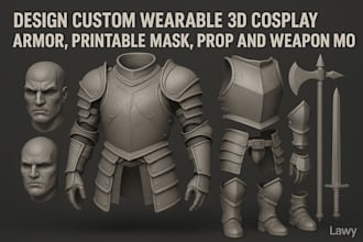 design custom wearable 3d cosplay armor, printable mask, prop and weapon model