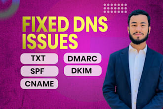 fix and setup dns records, spf, dmarc, dkim, mx, cname, txt, stop going to spam
