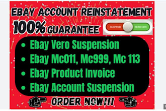 reinstate suspended ebay account and remove mc011, mc113 and mc999 suspension