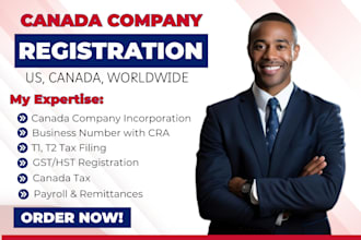 incorporate your canadian corporation, bn gst hst registration t1 t2 canada tax