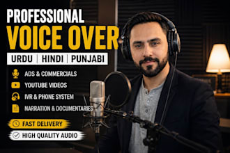 record professional urdu hindi punjabi voice over for ads and youtube