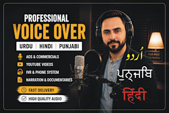 record professional male voice over in urdu, punjabi, and hindi