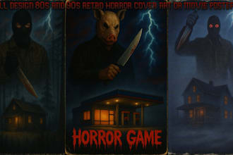 design 80s and 90s retro horror cover art or movie posters