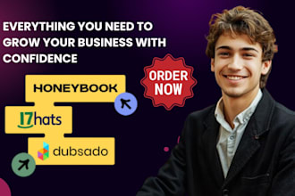 set up dubsado and honeybook crm account, 17hats, acuity scheduling