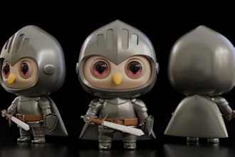 design 3d cartoon character, chibi model, funko pop, mascot, fan art, toy print