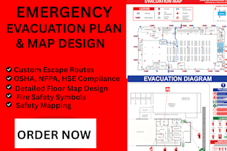 do emergency evacuation plan, escape plan, map illustration and fire safety plan