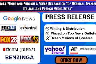 write and publish press release on top german, spanish, italian, french sites