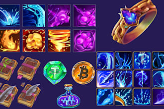design 2d game icon hand drawn game asset, hand paint skill item, objects, props