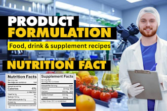develop food or supplement product with nutrition facts and launch ready support