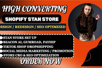 tik tok ads, shopify store design, stan store design, beacon ai, payhip, gumroad