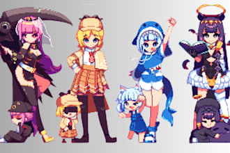 create custom pixel art character pixel animation for video games, spirit sheet