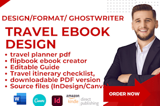 design editable travel ebook ghostwriter, flipbook, picture book, guides planner