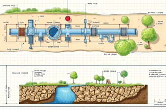 design storm water drainage plan and pipe network with plan and profile