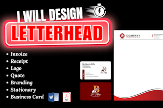 design editable letterhead, invoice, business card, stationery, branding, logo