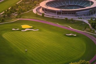 create 3d stadium golf simulator center,rooftop golf course,landscape,revit,skp