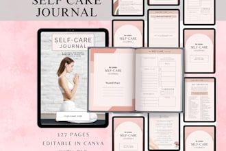 design daily self care journal, wellness journal, digital reading journal ebook