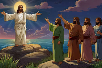 create christian illustration, bible story for kids , KDP faith design cover,