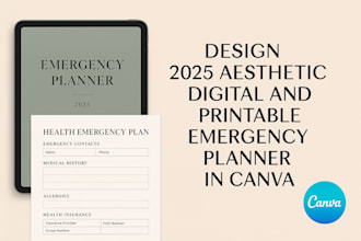 design 2025 aesthetic digital and printable emergency planner in canva,mockup
