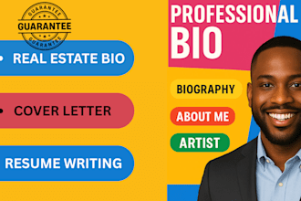 write professional bio author biography creative resume about us
