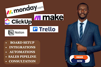 setup monday crm clickup asana notion trello make com automation monday expert